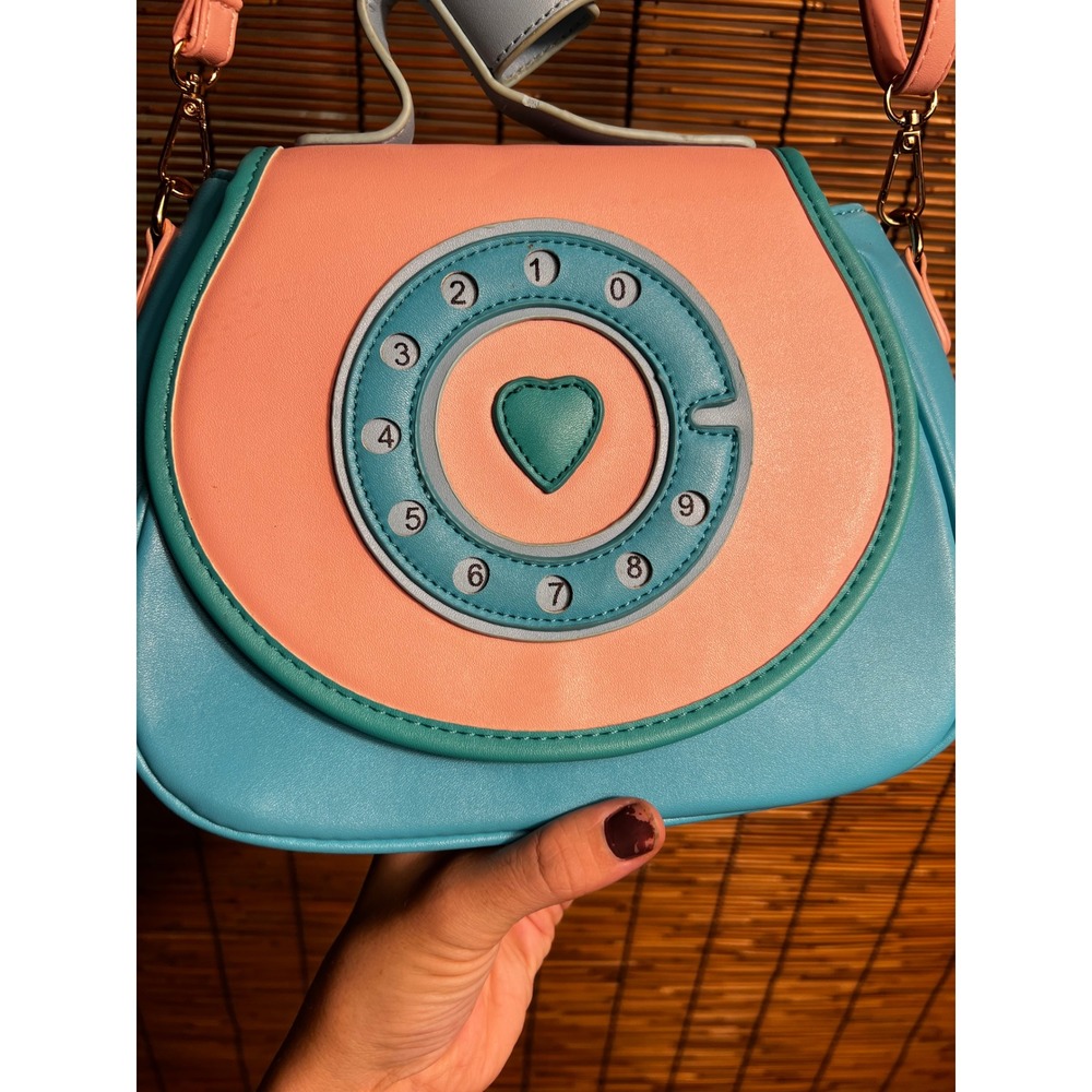 Vintage Rotary Phone Novelty Crossbody Bag Pastel Pink Blue Heart Retro Purse - Picture 2 of 8